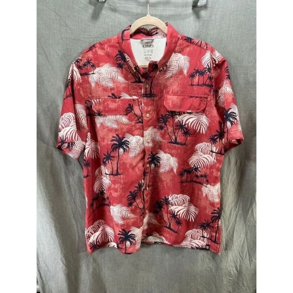Chaps Button Up Shirt Adult Extra Large Red Tropical Short Sleeve Casual Mens.‎ - Picture 1 of 9